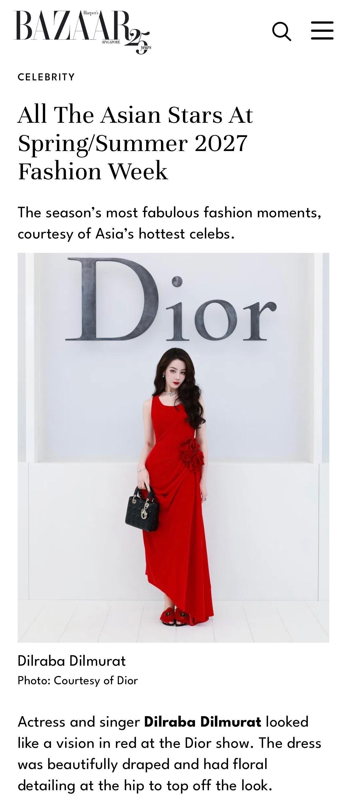 ELLE / 芭莎新加坡外网报导迪丽热巴Dior红裙造型真的太惊艳了 ​​​