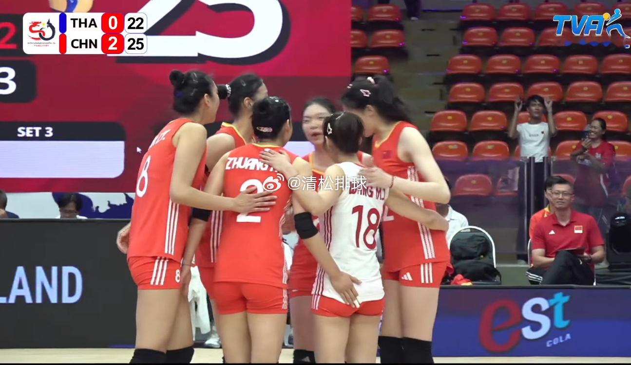 2025年中泰女排友谊赛中国女排vs泰国女排第二局：25-22大比分：2-0（2
