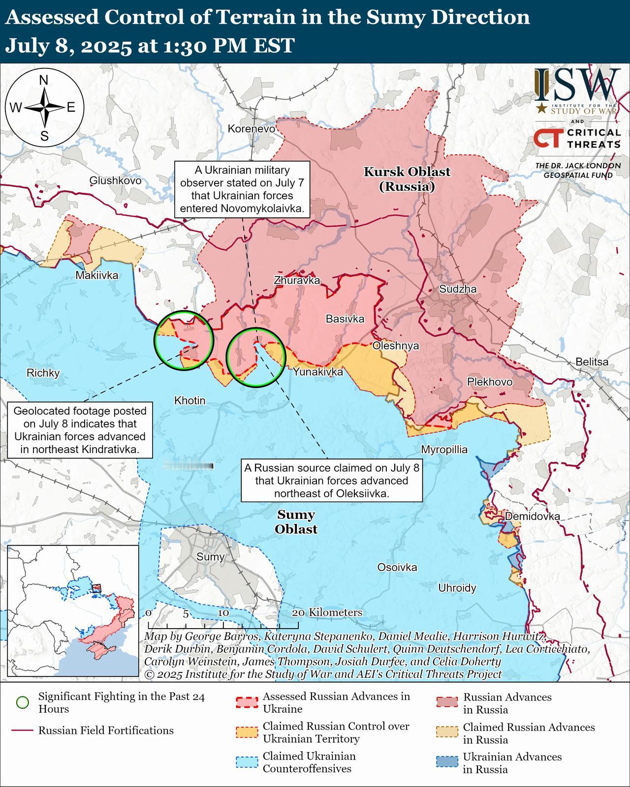 美国智库战争研究所（ISW）称俄军在苏梅的进攻已经不行了，乌军正在反攻，将俄军不