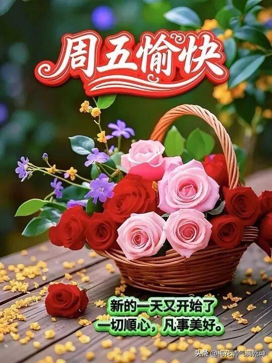 “周五愉快，新的一天，顺心美好！”🌸🌹💐