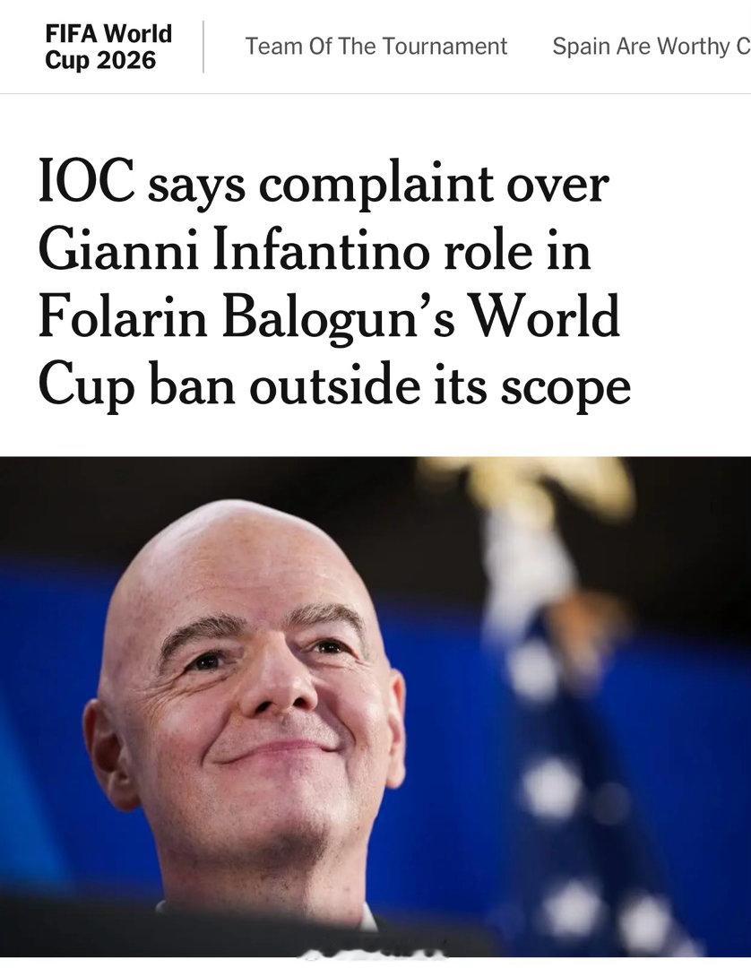 国际奥委会（IOC）表示，不会对国际足联主席詹尼·因凡蒂诺（Gianni Inf