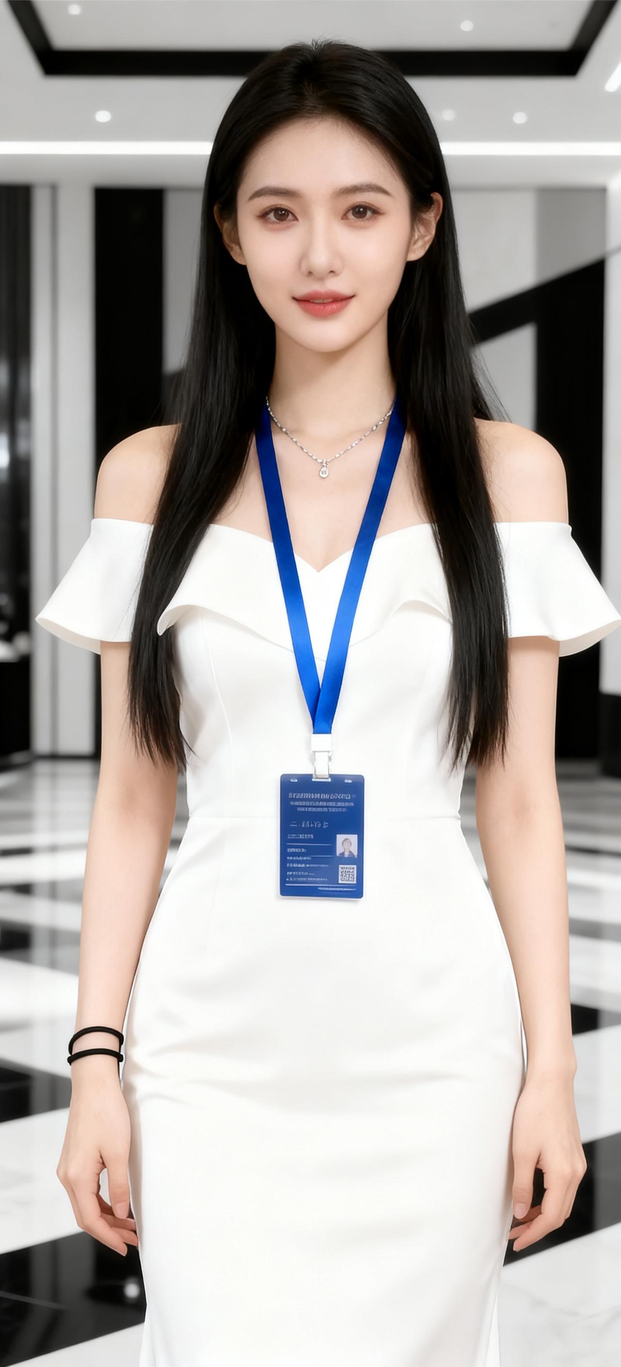 白色一字肩礼服裙，简约的纯白色调，自带优雅大气的质感。
这样的美女主持人，喜欢吗