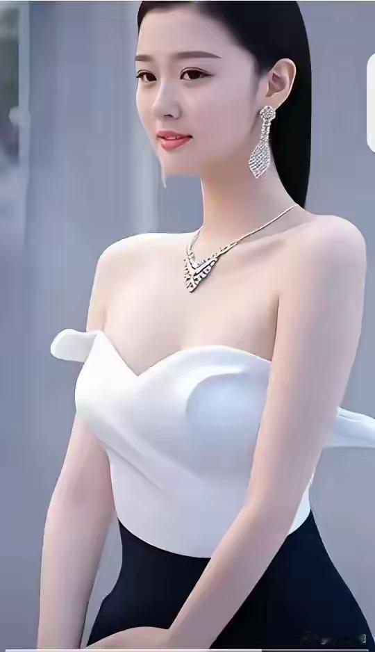 优雅气质，白裙飘逸，闪耀耳环，完美女神