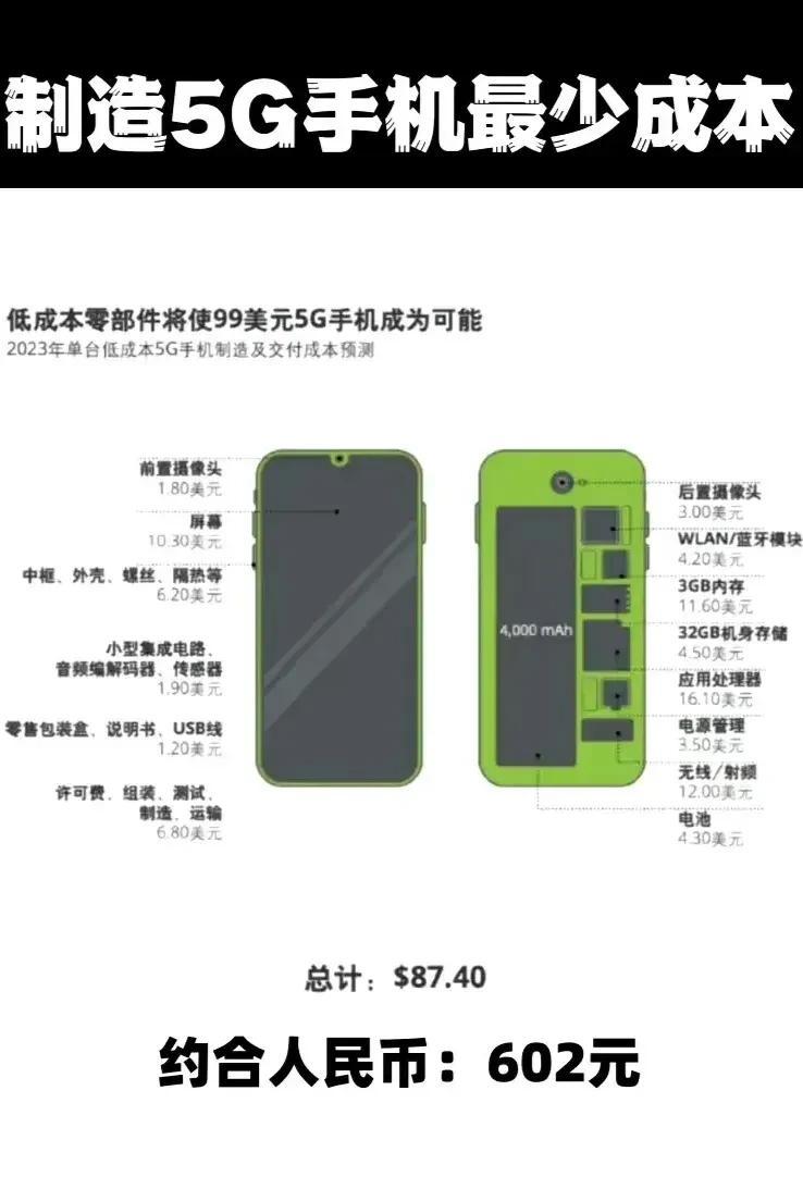 制造5G手机的最少成本是多少？网友这个图过于理想化了吧，最低配置的5G手机能玩转