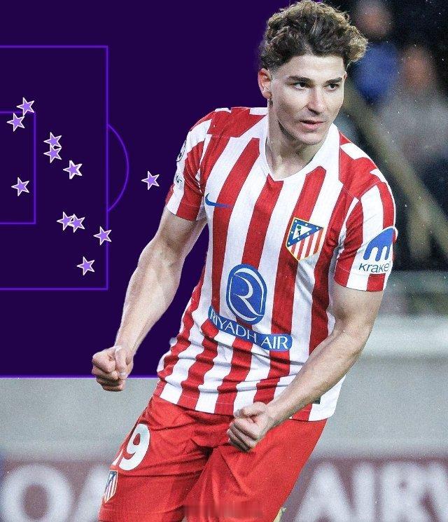 布鲁日3比3马竞 胡利安·阿尔瓦雷斯在代表马德里竞技的18场欧冠比赛中共攻入12