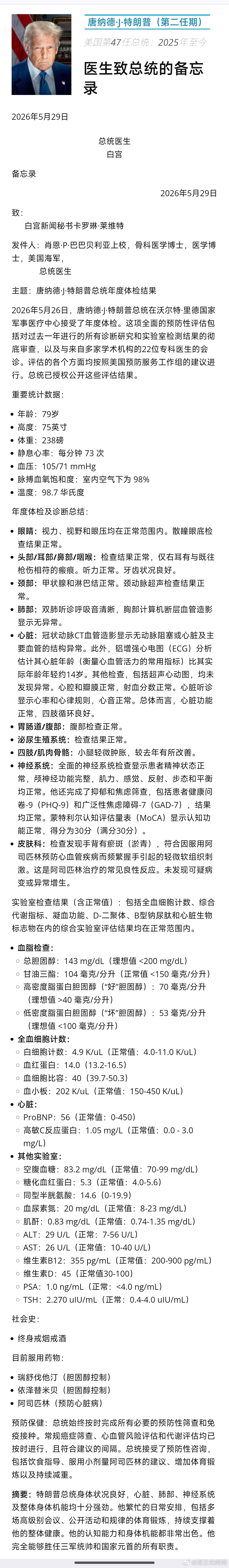 特朗普老头今年 5 月 29 号的体检报告显示（图2）：金毛患有慢性静脉功能不全