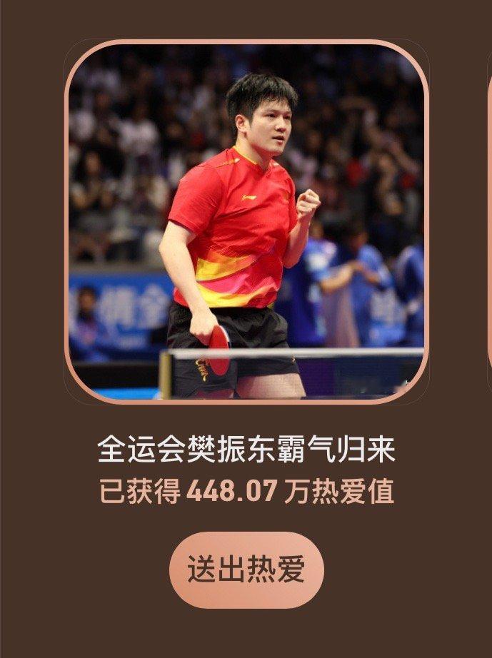全运会樊振东霸气归来是，和我一起送上热爱！