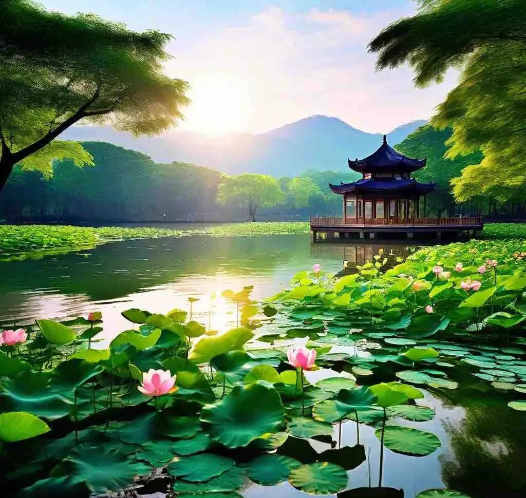 #上联：百亩莲花艳，求下联？#万顷桃树鲜