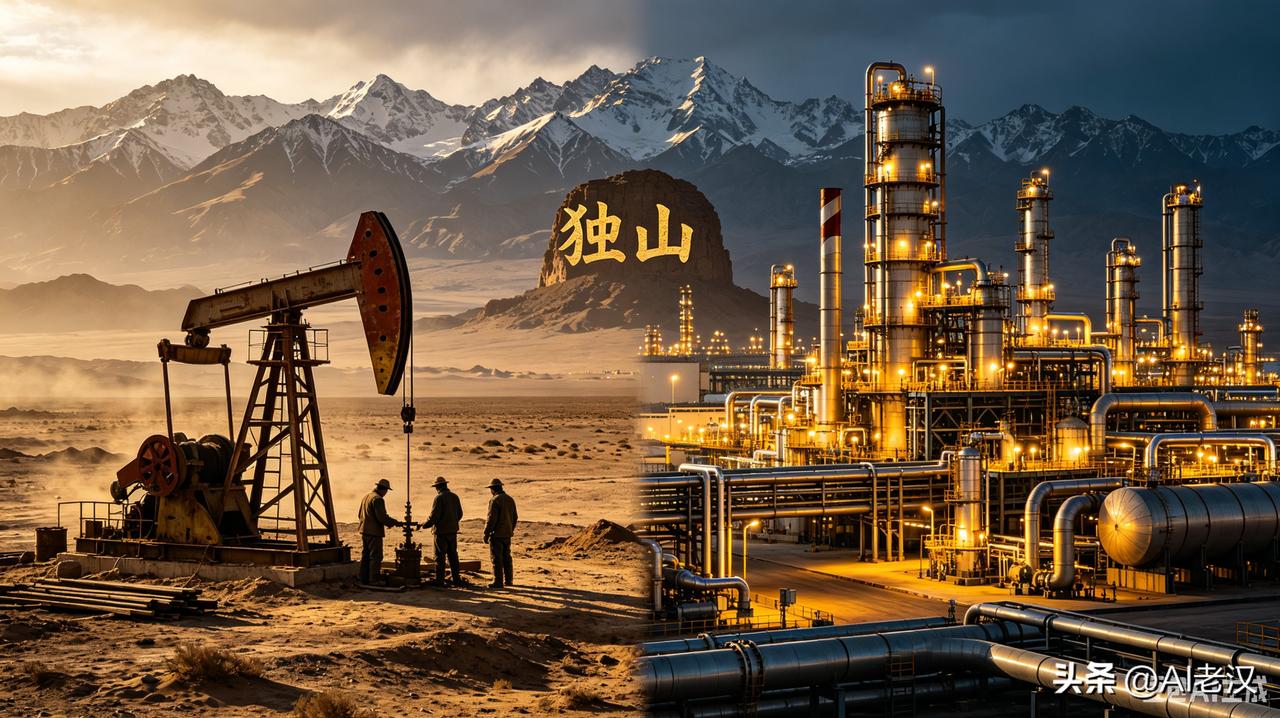 独山子的历史核心是石油工业驱动的百年矿区→石化新城，行政上长期隶属乌苏，1958
