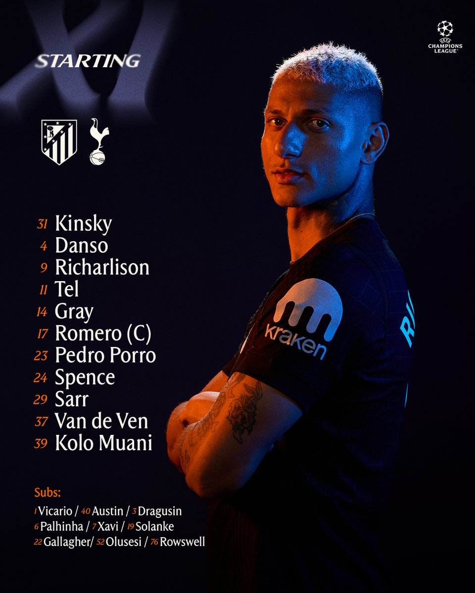 欧冠对阵马竞首发🇨🇿金斯基🏴󠁧󠁢󠁥󠁮󠁧󠁿斯宾塞🇳🇱范德文?