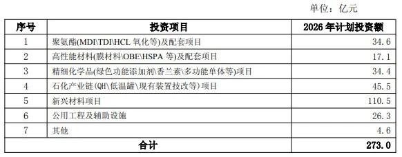 重磅！万华化学2026年273亿投资规划落地，新能源材料成最大黑马
 
核心事件