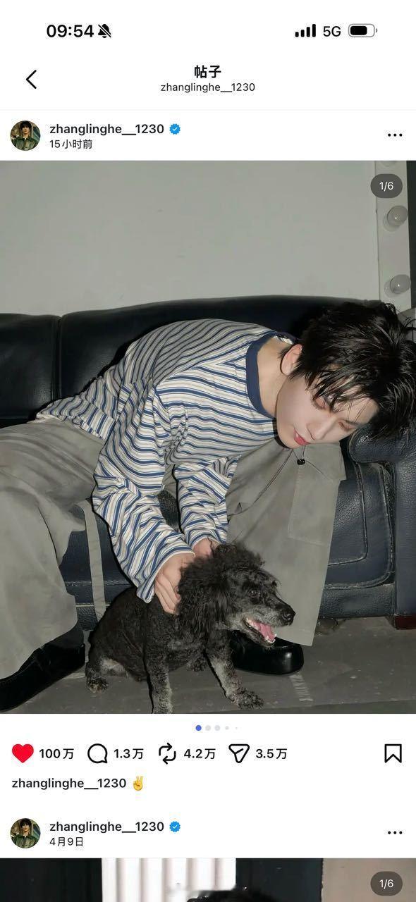 张凌赫ins最新营业，14小时49分破百万，刷新上一次20小时的记录，这海外人气