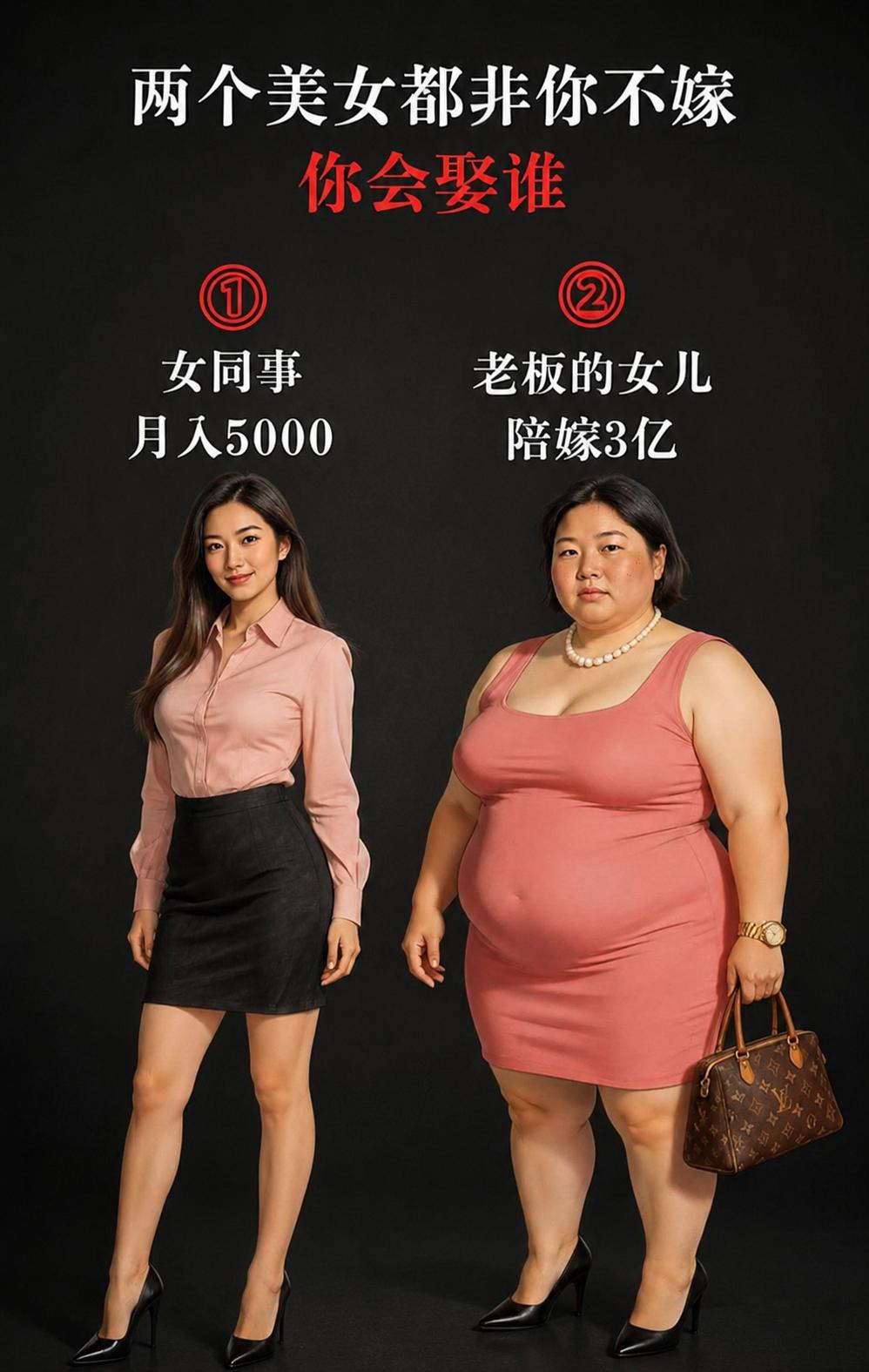 男人痛苦的选择！

两个美女都非你不嫁！
换成是你，实话实说你会选择谁？