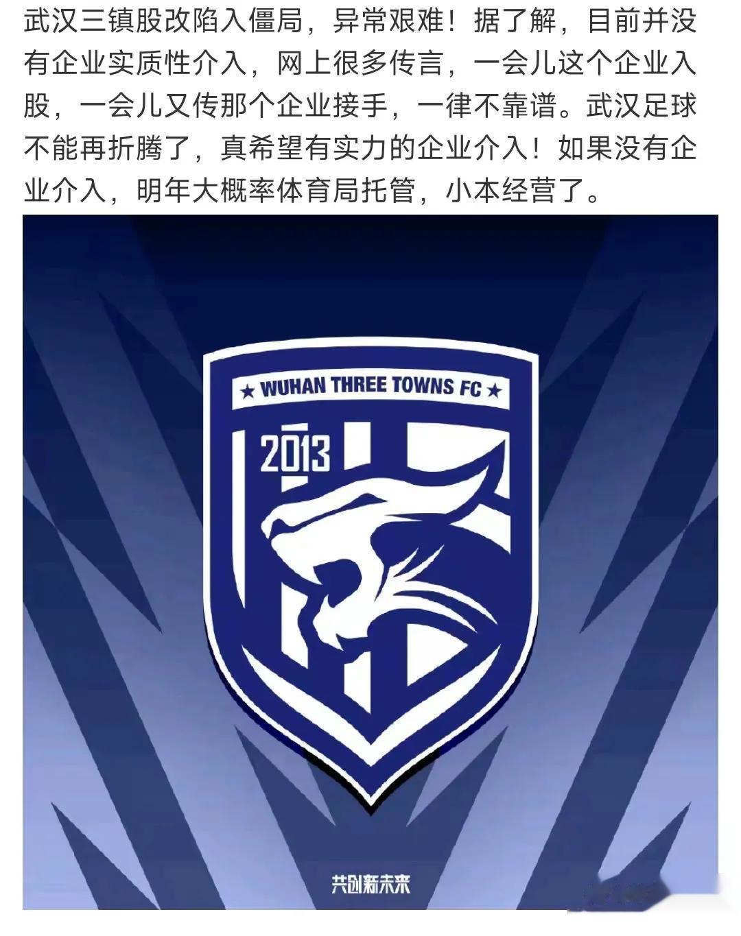 武汉媒体：武汉三镇明年大概率由体育局托管，面临解散，成都蓉城队董事长李鸣琴涉嫌严