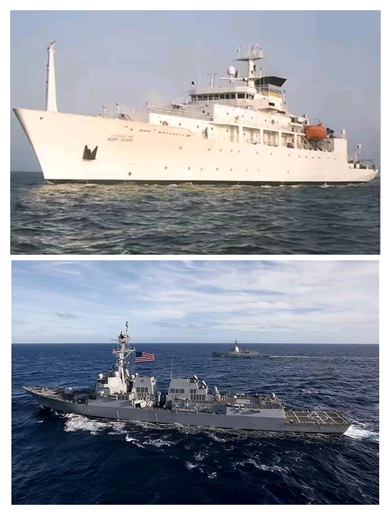 1月16日、17日美舰再次来台海，一艘“菲恩”号导弹驱逐舰和“西尔斯”号海洋测量