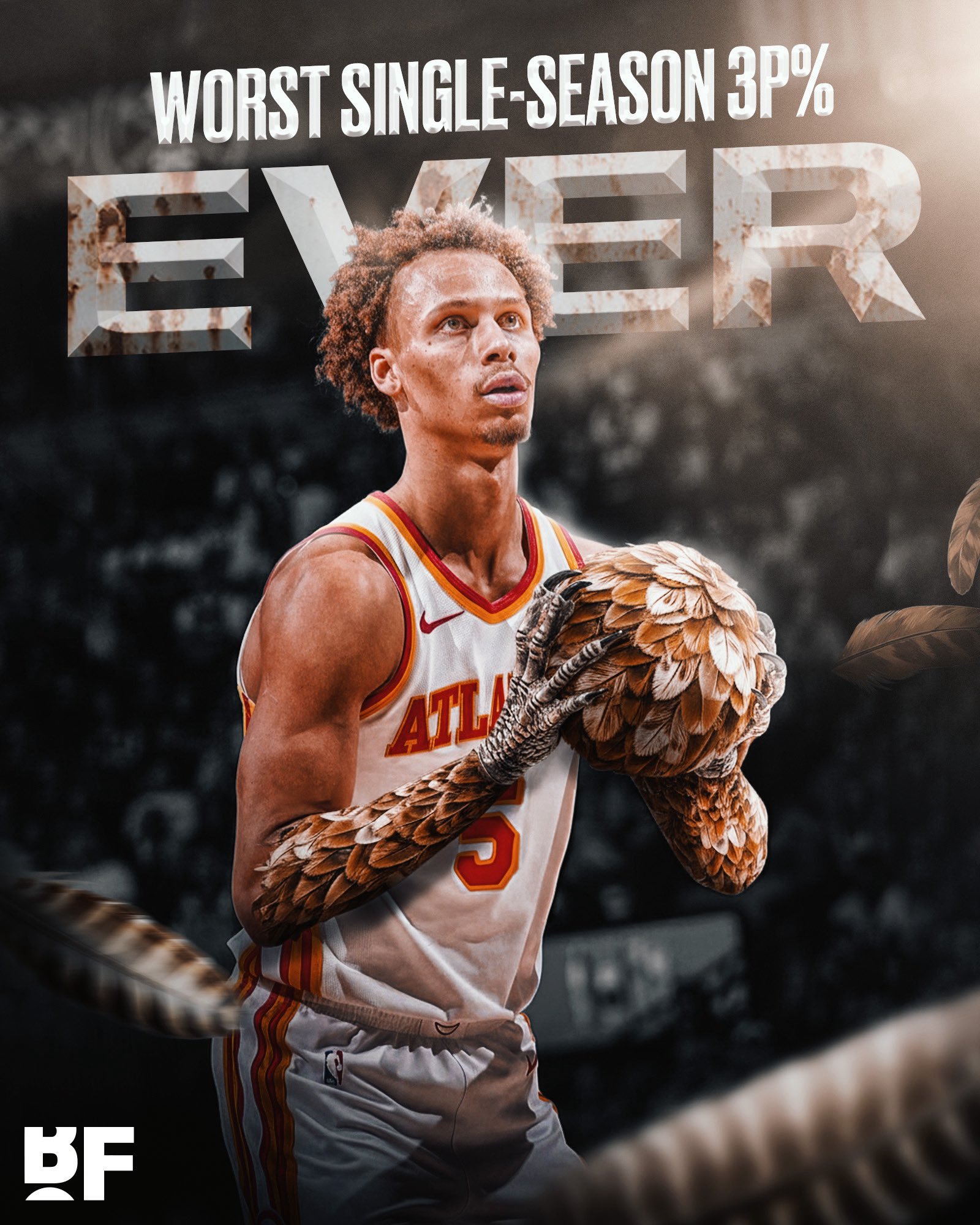 戴森-丹尼尔斯本赛季三分球62中7，命中率只有11.3%，史上最低。NBA