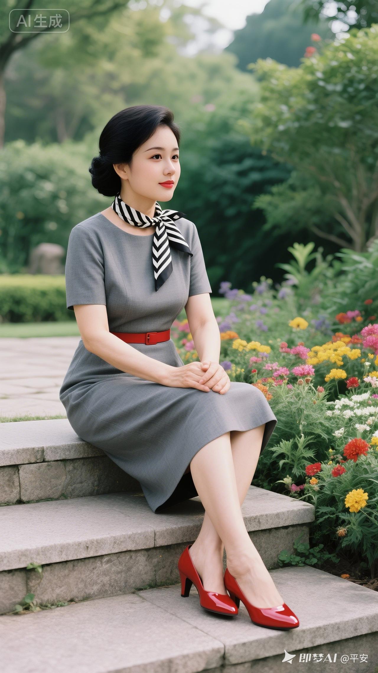 优雅复古风，红裙绿植间，静享美好时光。