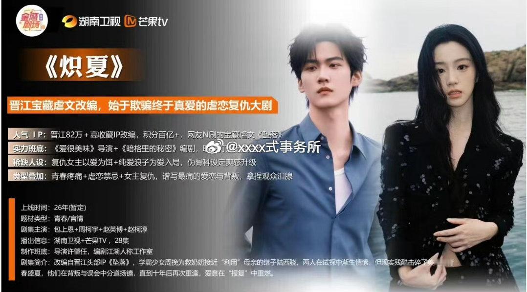 周柯宇 包上恩主演炽夏 6.16湖南卫视黄金档播出 