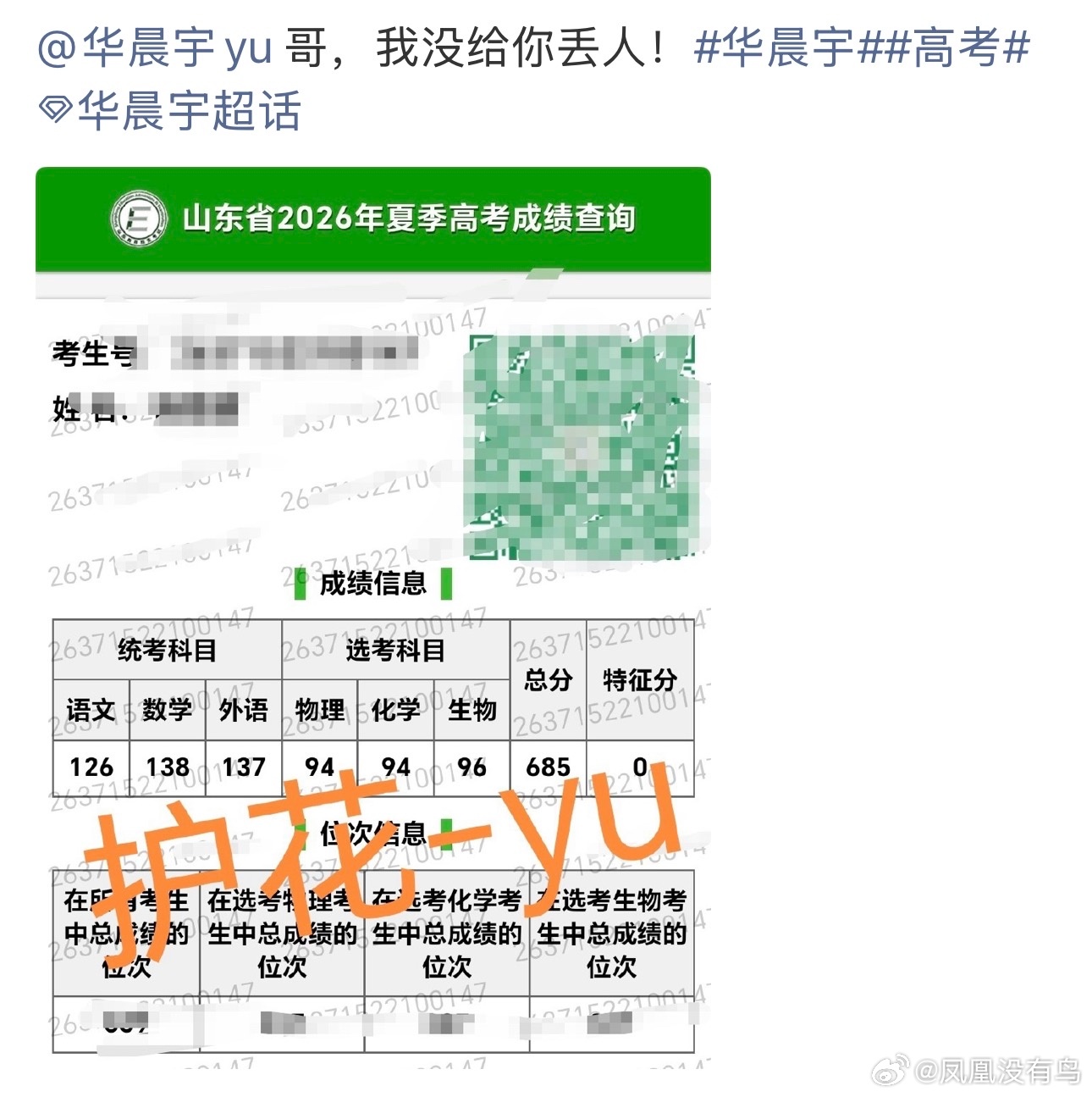 这两天华晨宇超话成了大型报喜墙了，火星人纷纷向"大哥"汇报自己高中三年最好的成绩