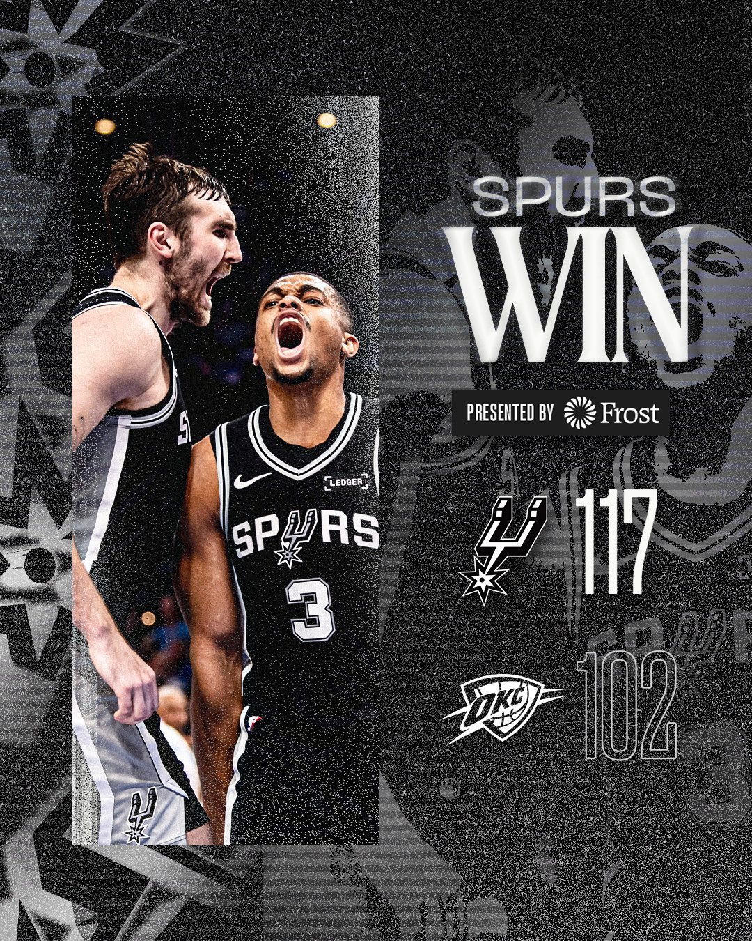 圣诞大战！马刺117-102三杀雷霆，喜提8连胜🧨马刺（23-7）：福克斯29