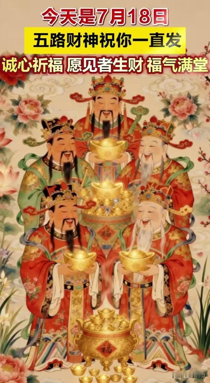 ✨7月18日，五路财神齐聚送福！
诚心祈愿，愿见者都接住这份满溢的财气与好运！