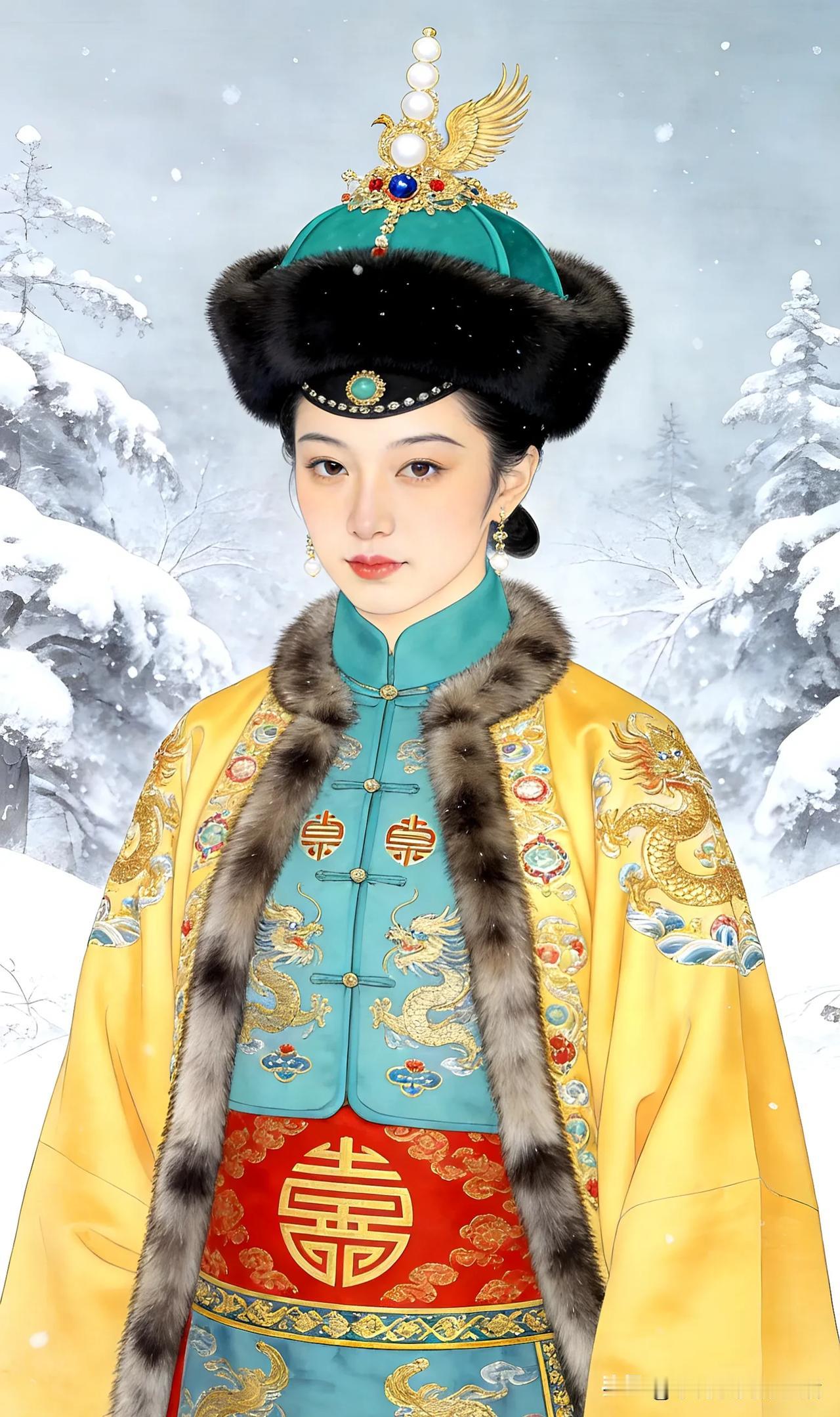 雪中美人，锦衣华裳。