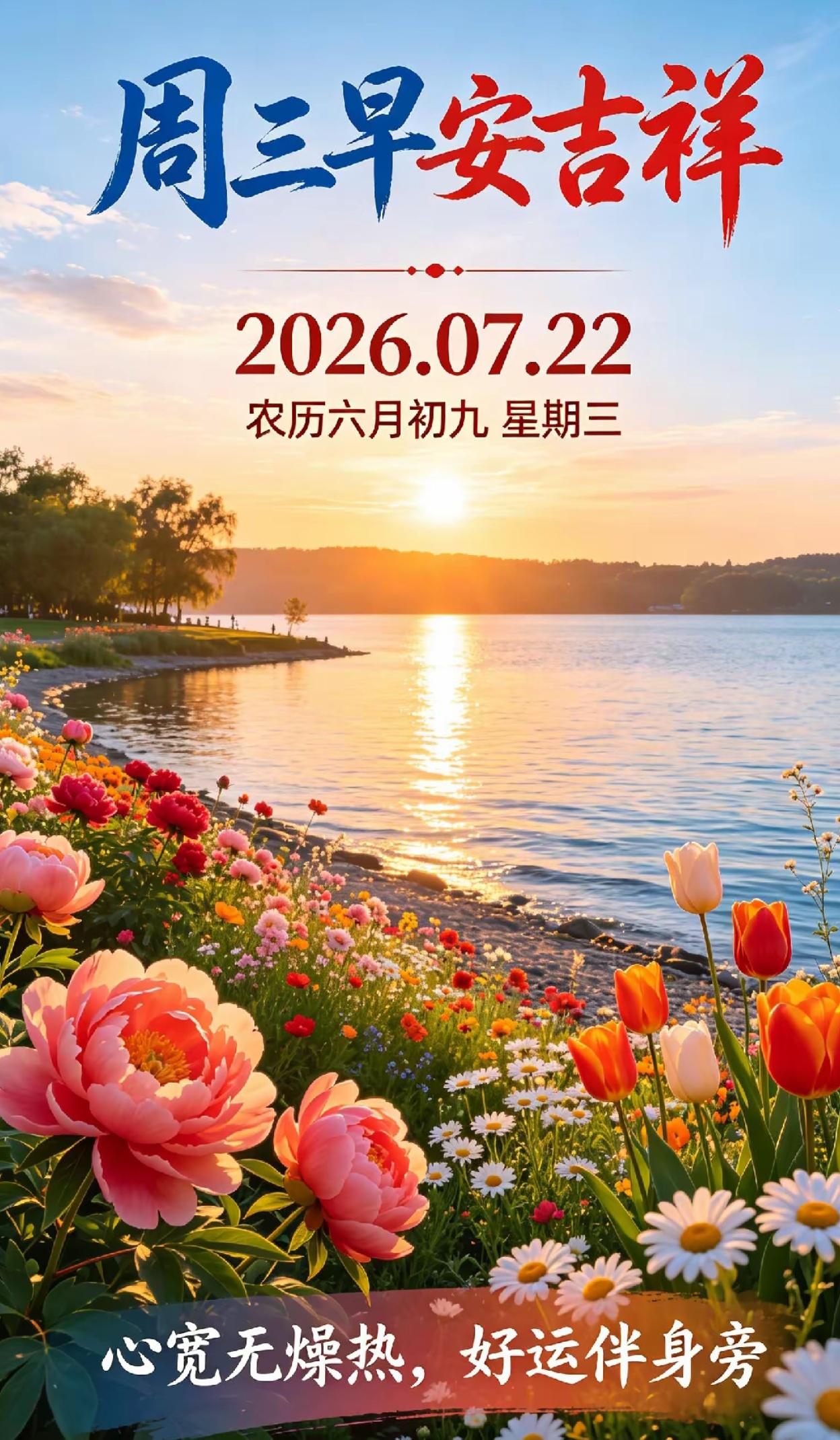 🌺2026./7月22日，周三早安，盛夏清凉🌺
 
🌈💐周三早安，盛夏晨