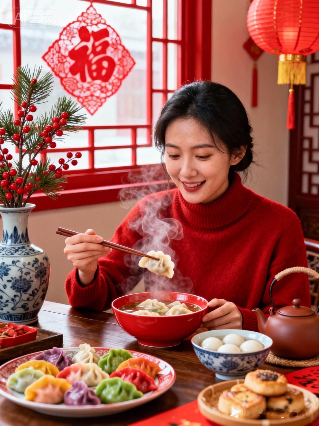 温暖冬日，幸福团圆，一碗热腾腾的饺子，家的味道。🥟💕