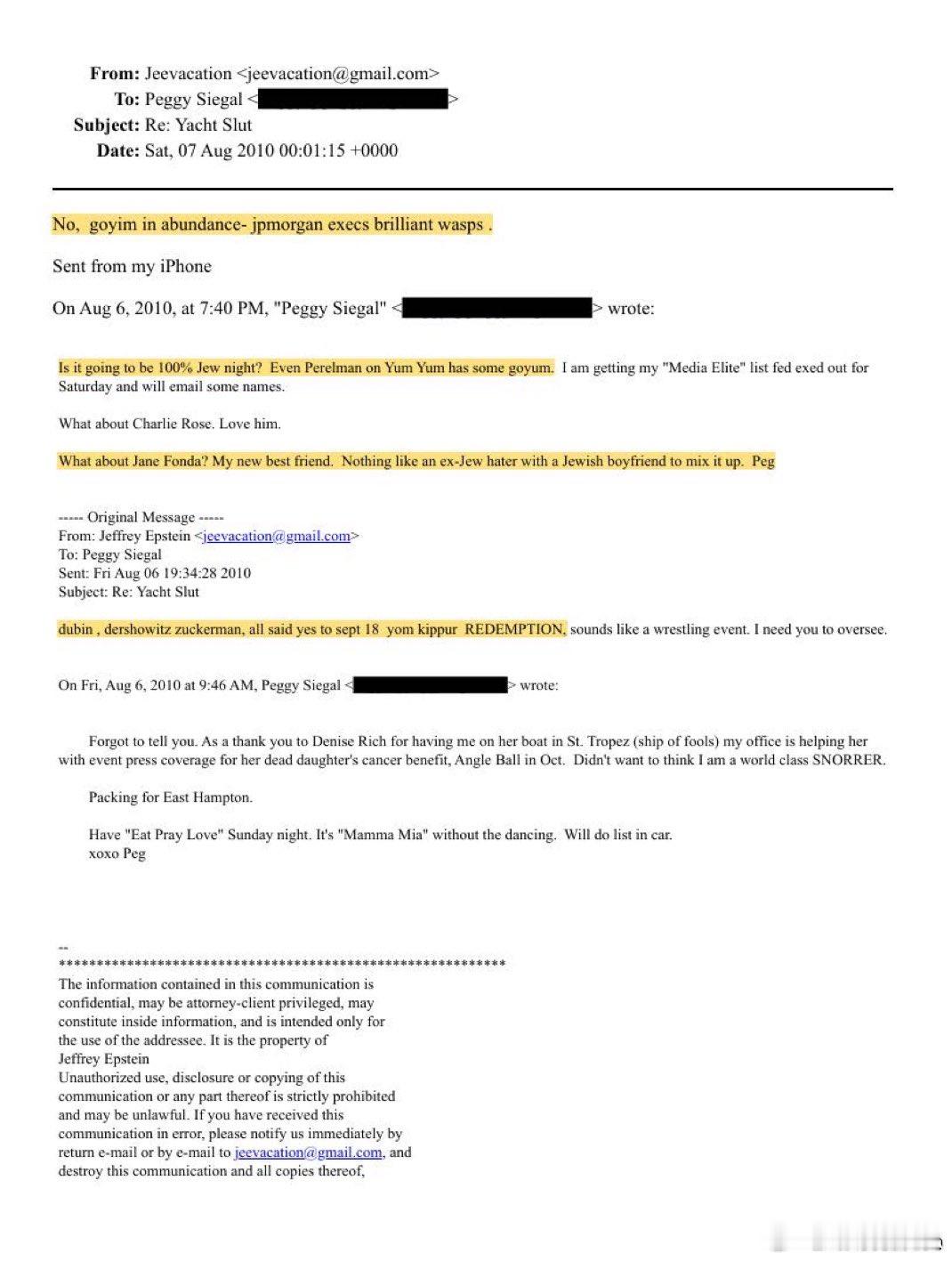 犹太杀手爱泼斯坦的邮件：收到爱泼斯坦趴体邀请的美国纽约资深娱乐公关人士佩吉·西格
