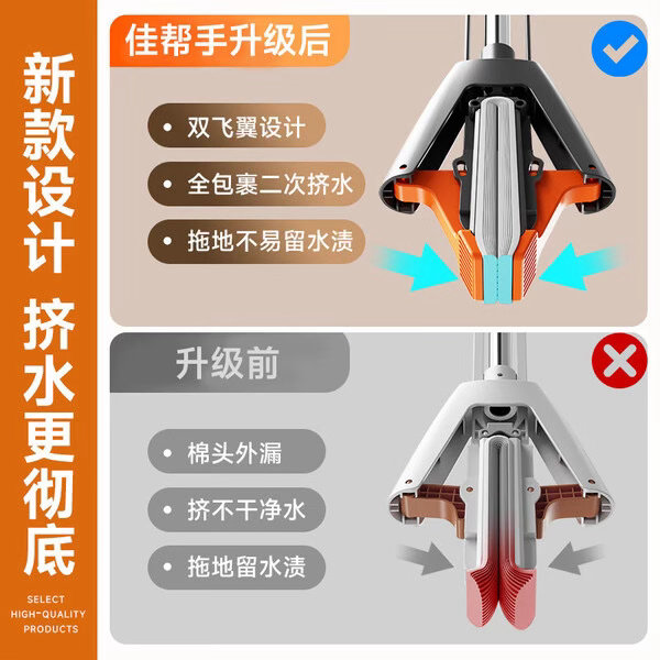 【JD到手价19.70】佳帮手海绵胶棉拖把28cm1头家用一拖净免手洗2026吸