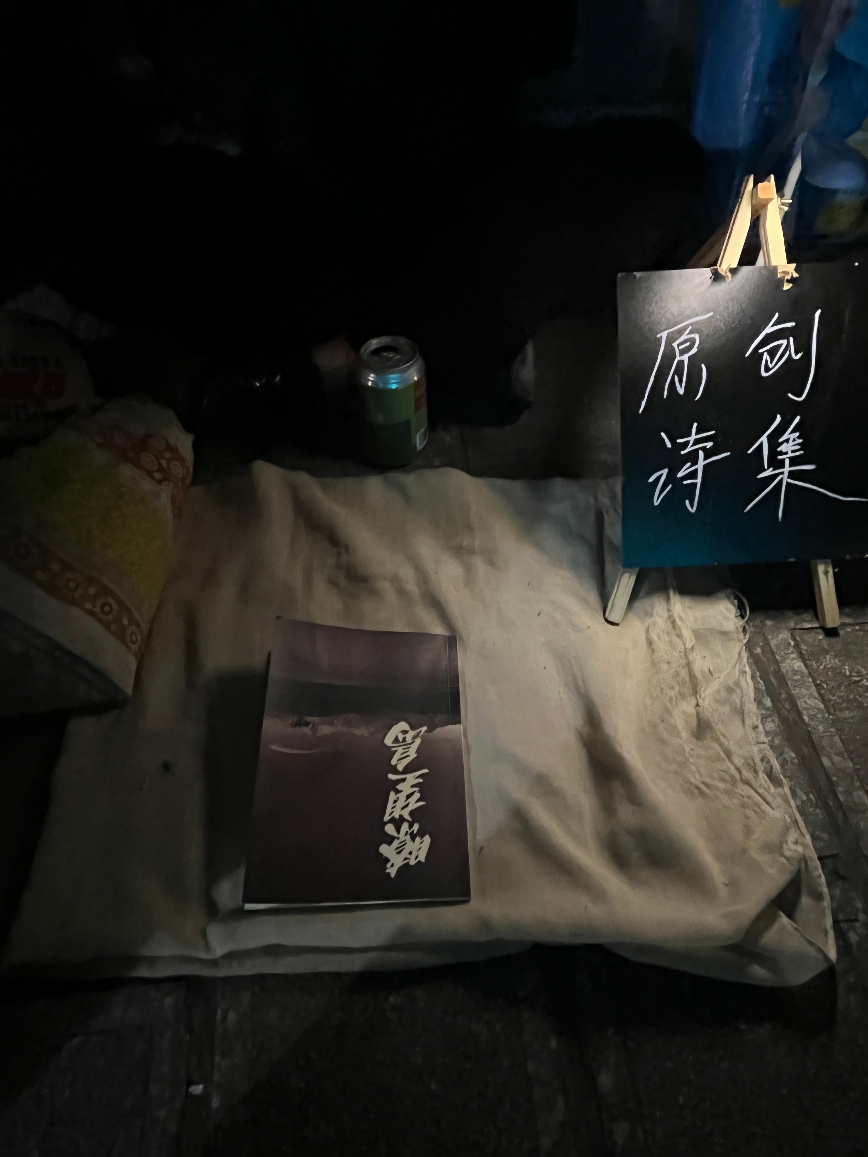 刚和七姐吃完火锅，路过一个女生在摆摊卖自己写的诗集，和她还有她的朋友，一起聊得很