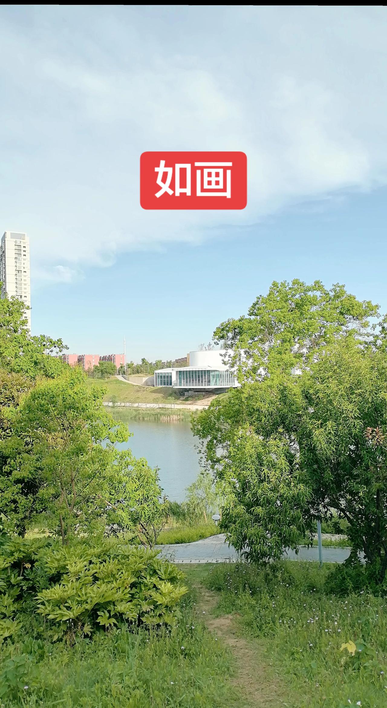 蓝色的天空中，朵朵白云缠绕，湖水映照下，绿波荡漾。白鹭捕鱼，野鸭戏水！城市公園風