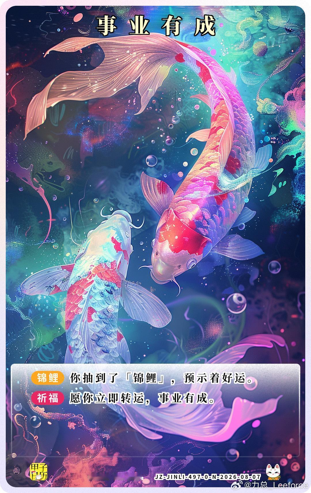 锦鲤 愿你立即转运，事业有成。 