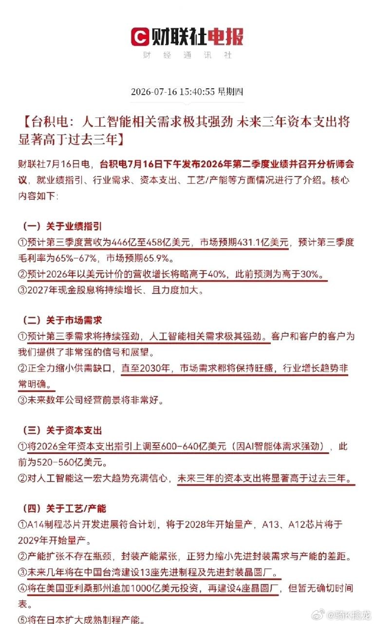 重磅利好落地！台积电释放重磅产业信号今日15:40，台积电对外公布二季度业绩预告