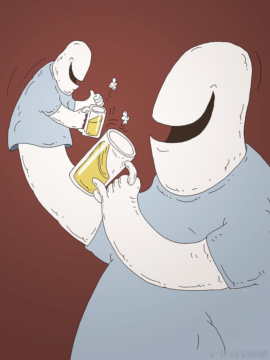 #早安# 那些搀着酒气的赞扬，大多数时候，不过就是自娱自乐（漫画/苏永胜） ​​