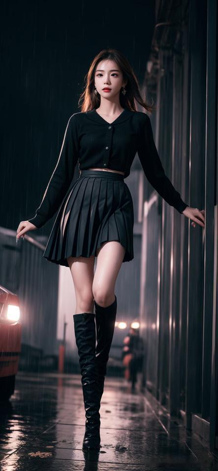AI美人（3011）高级禁欲系图片——大雨滂沱，绝对领域JUMP，雨下得像数据库