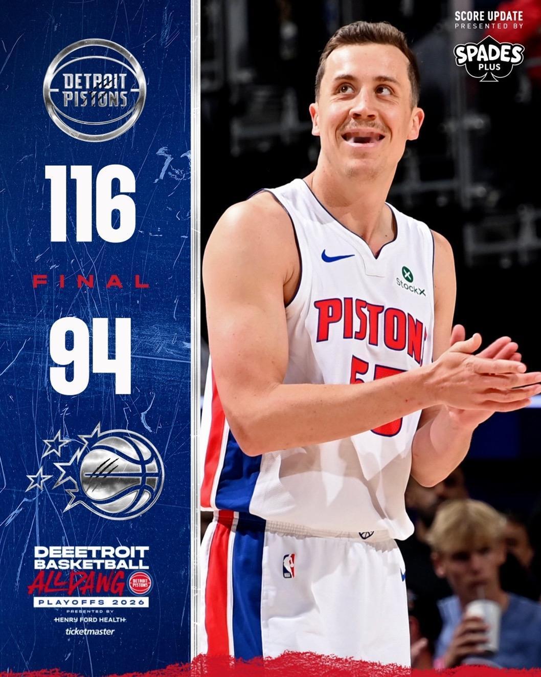 5月4日NBA季后赛战报（2场）：

魔术94-116活塞，魔术终究没成黑八，东