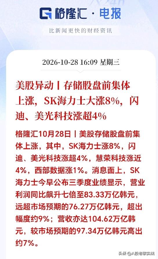 盘后利好消息又让无数股民信心倍增！
就在刚刚，美股盘前存储芯片、光通信集体大涨，