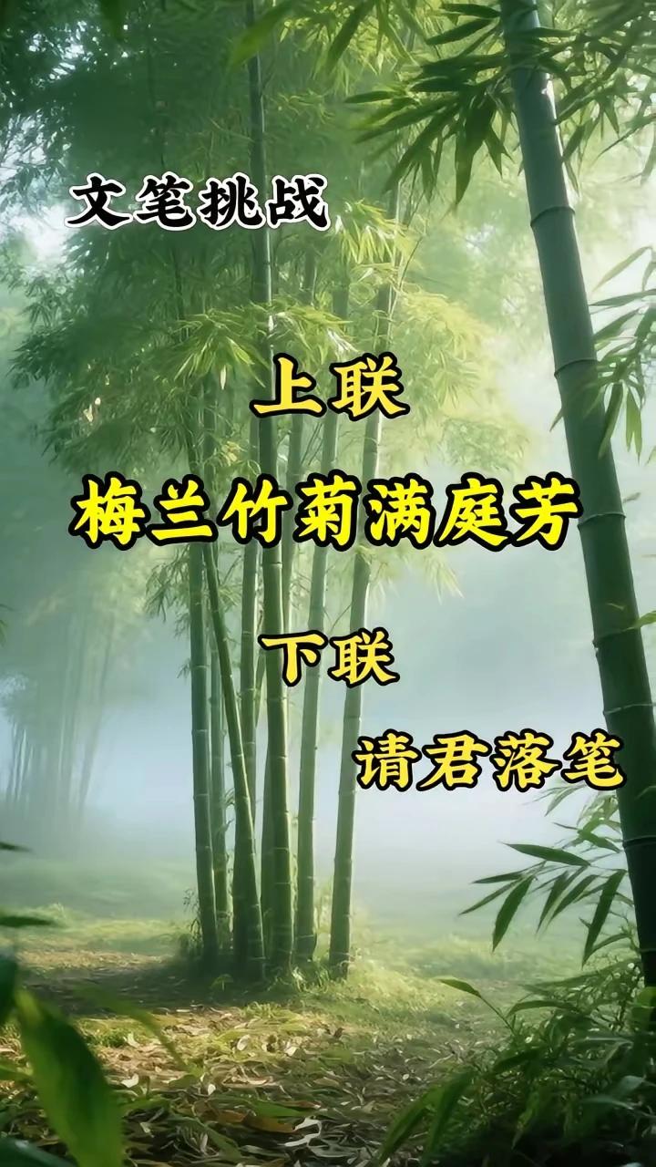 文笔挑战：
上联：梅兰竹菊满庭芳，
下联：春夏秋冬各有色。