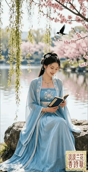 【溪矶春吟】
 作者/淡淡兰花香
 风梳柳线织烟长，
蝶叩桃唇蘸晓光。
闲踞溪矶