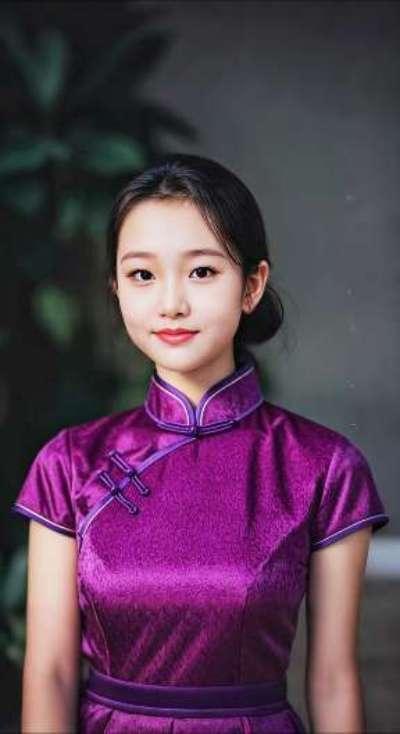 AI扩图 AI紫裙旗袍韵