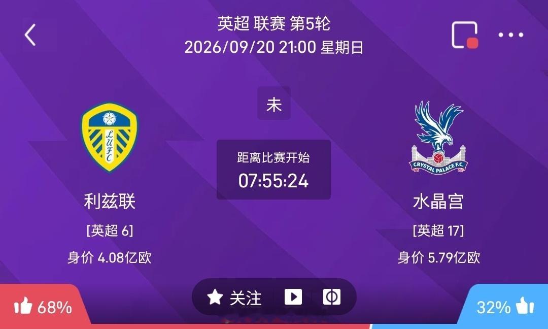 【足球】周日010英超方向：利兹联vs水晶宫英超：利兹联VS水晶宫时间：2026