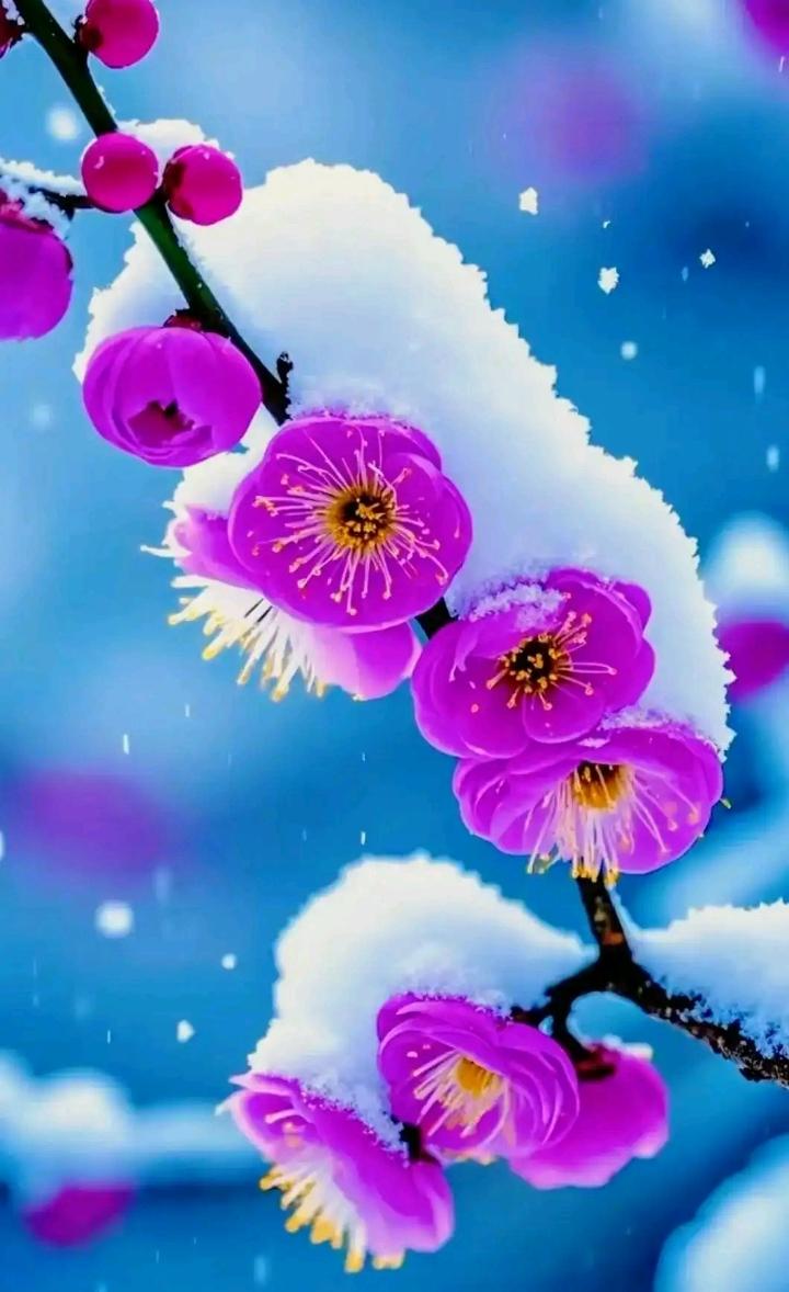 雪花闻得梅花香，
欲与梅花做情郎，
梅花不语羞红面，
……请友续………？

上联