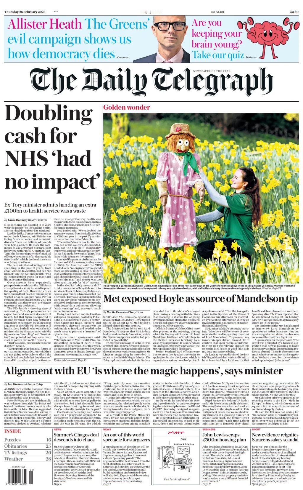 英国的医疗服务成本年年增加，民众苦不堪言。
一位前保守党卫生部长告诉《每日电讯报