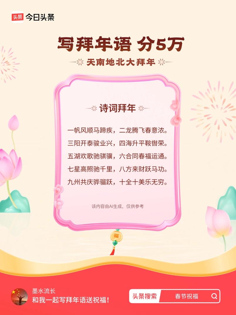 写拜年语送祝福新春拜年送祝福！我的祝福是：“一帆风顺马蹄疾，二龙腾飞春意浓。三阳