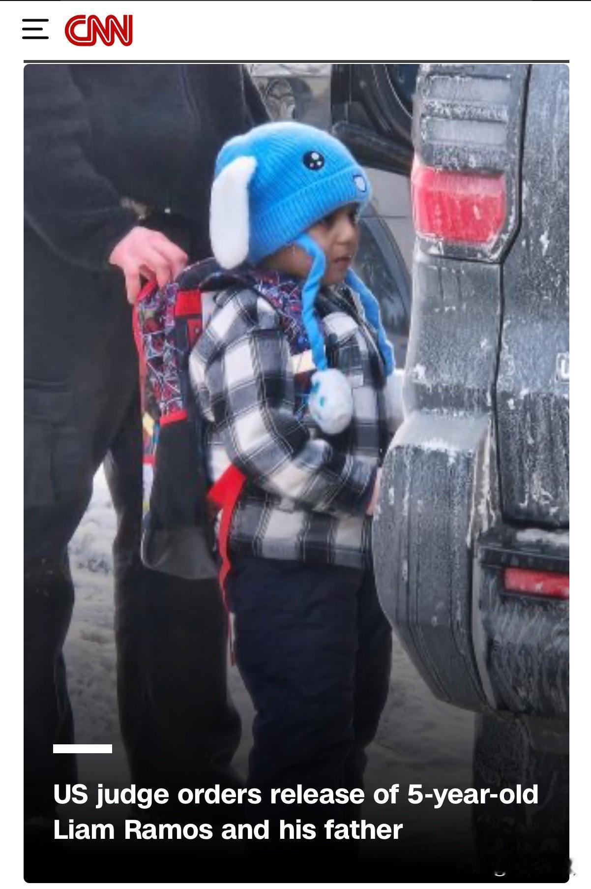 这个五岁男孩子或许成为改变川普极端移民政策的人。
   这名叫利亚姆（名字，他的