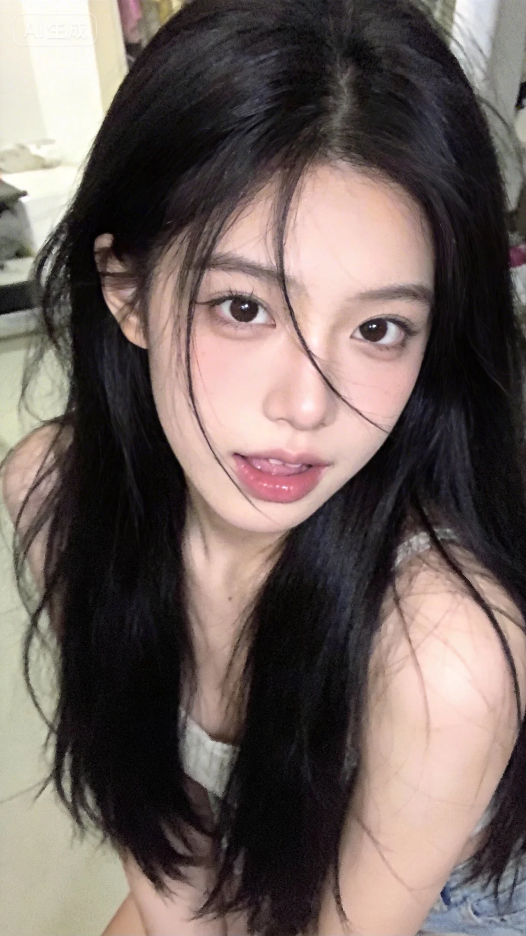 以INS风为主的室内场景照片，画面的主体是一位超高颜值的美少女，她有着...