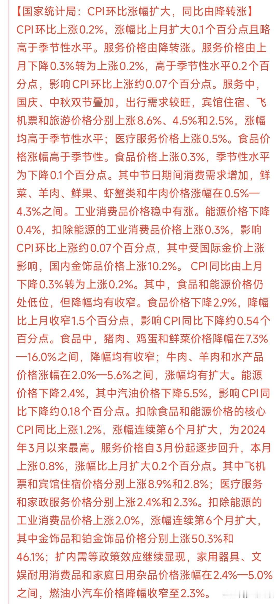 国家统计数据出来了，通胀上涨了，但是居民生活成本降低了
统计数据显示CPI数据上
