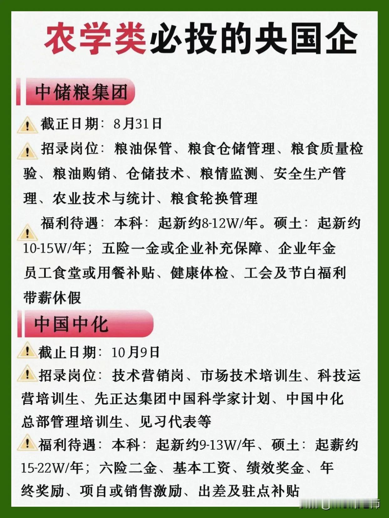 同学们，中储粮集团校招窗口到8月31日截止，岗位面向食品科学、农学、植物保护、农