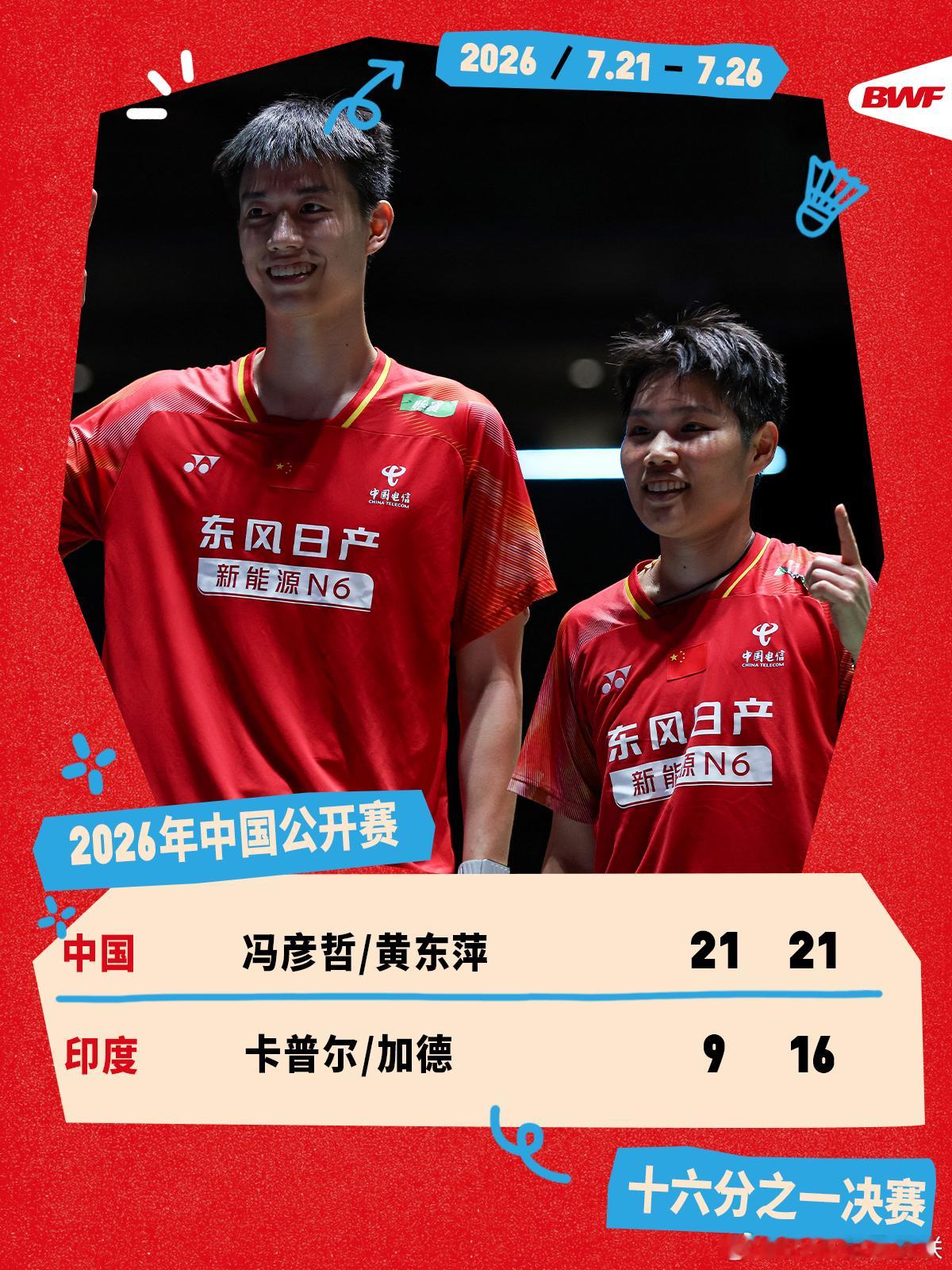2026年中国羽毛球公开赛 首轮赛况🔥冯彦哲/黄东萍2-0卡普尔/加德凤凰组合